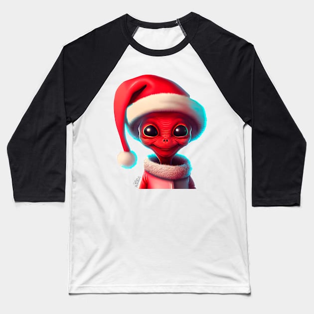 Christmas cute alien with Santa hat Baseball T-Shirt by extraordinar-ia